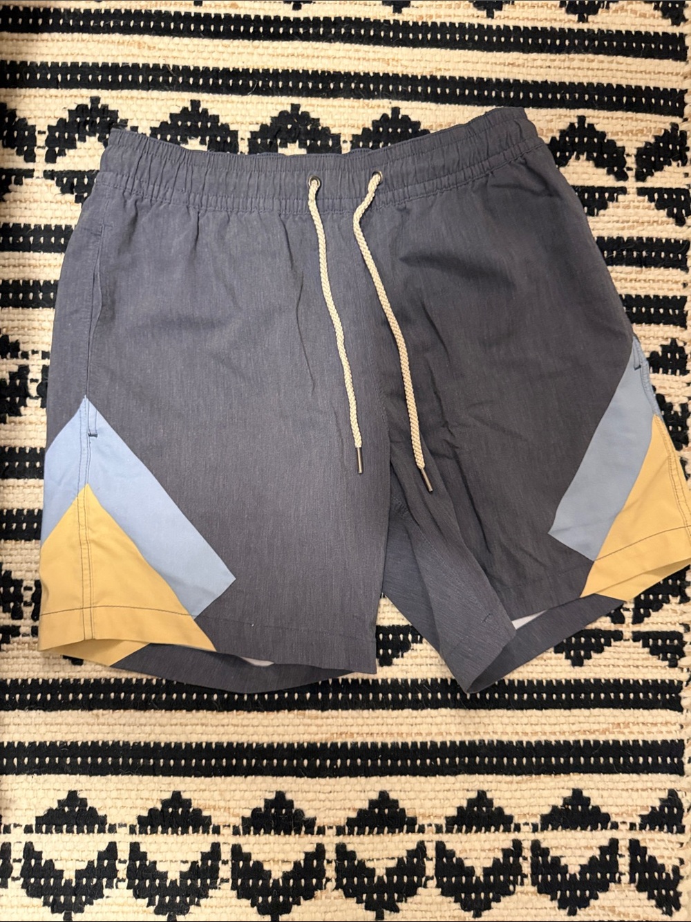 Fair Harbor Navy Athletic Swim Trunks with Light Blue & Tan Panels
